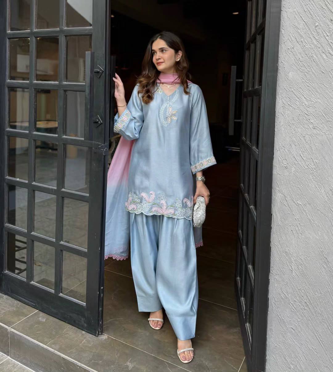 Pastel Blue Scalloped Hem Ensemble